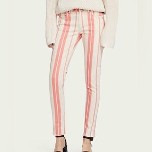 Scotch & Soda La Bohemienne Mid Rise Skinny Jeans Pink Cream Striped Denim 26 32